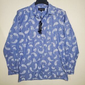 Reason Brand Paisley Long Sleeve Button Down Casual Dress Shirt Blue NWT LG